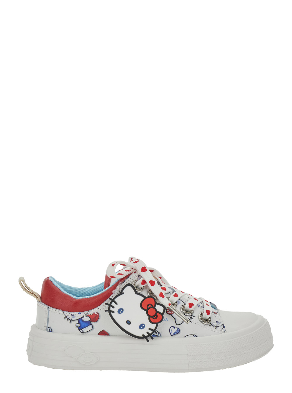 Monnalisa Kids Girls White Low Top Hello Kitty Sneakers With Patch And All-Over Decoration Leather For - Kids