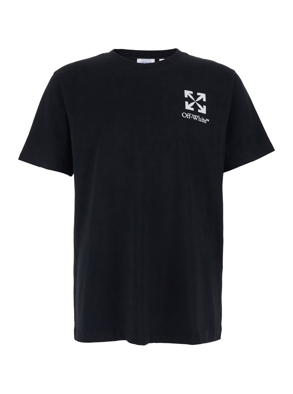 Off-White Men's Black Cotton Crew Neck T-Shirt With Front Logo Tshirts And Polo Shirts