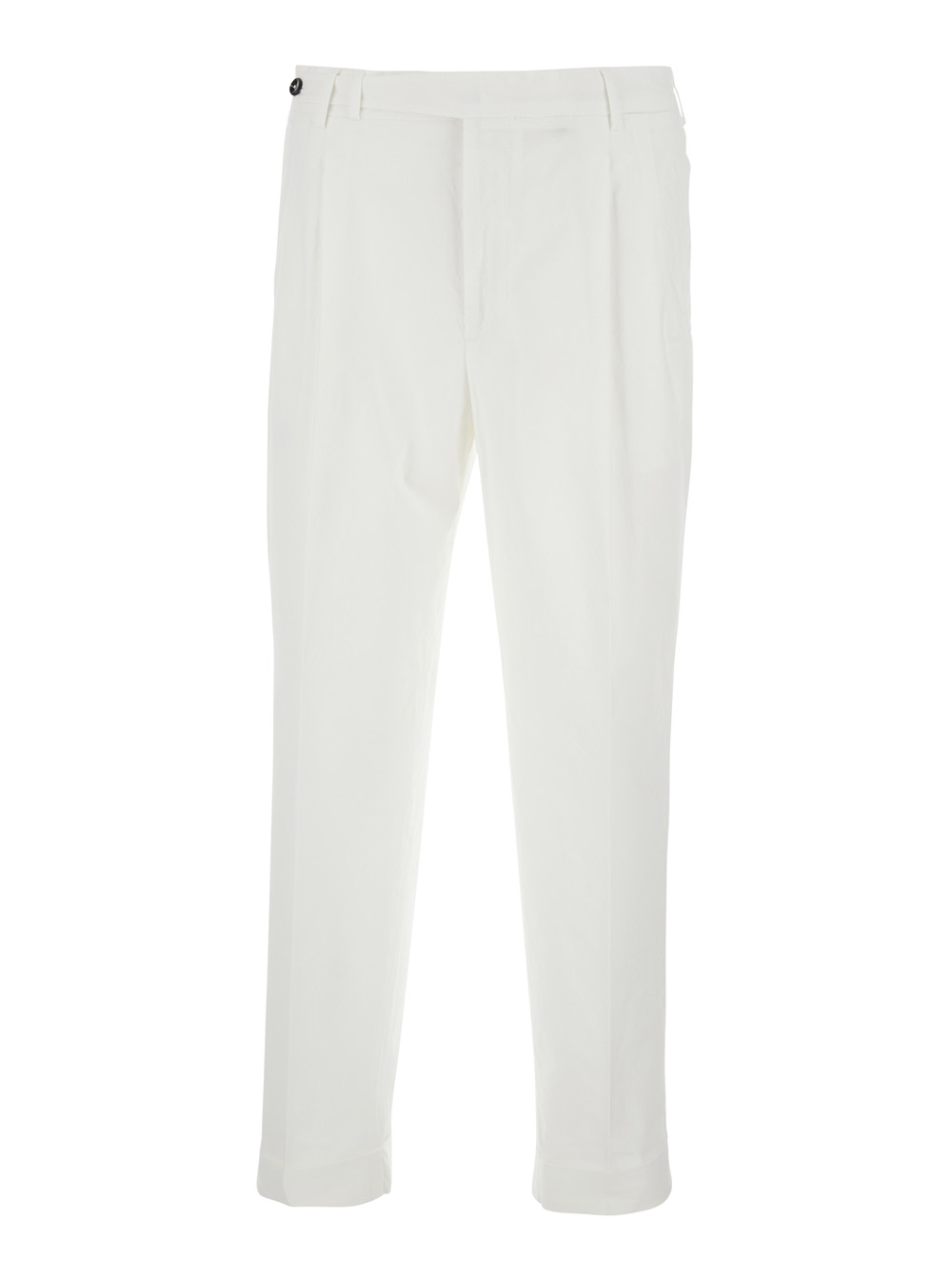Pt Torino Men's White Pants With Belt Loops And Front Pleats For Cotton Elastane Trousers